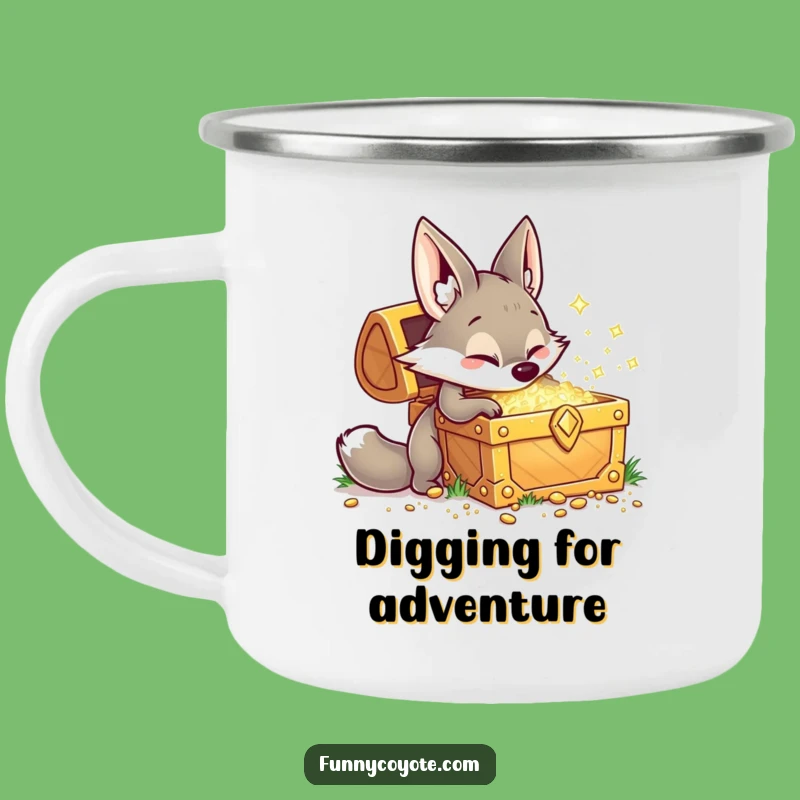 Funny Kawaii Coyote Camping Mug: Playful Treasure Digging Adventure Gift