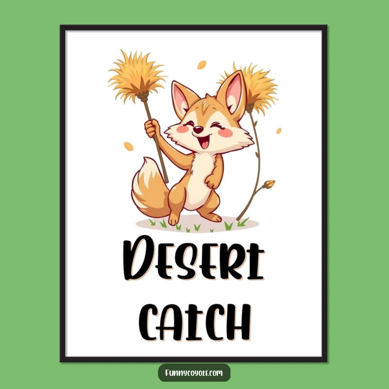 Funny Kawaii Coyote Tumbleweed Digital Print: Desert Art, Instant Funny Gift