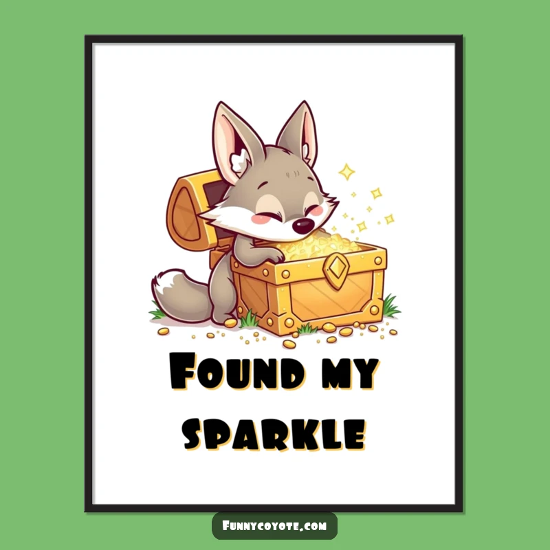 Funny Kawaii Coyote Digital Art: Playful Treasure Digging Print Gift
