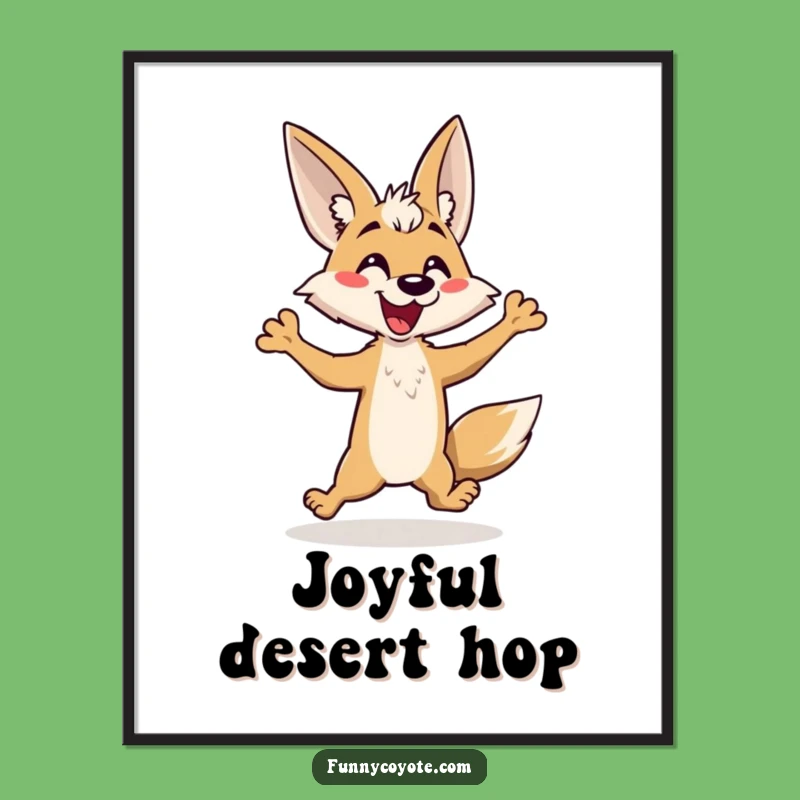 Funny Kawaii Coyote Hop Digital Print: High-Res Comical Art, Instant Funny Gift