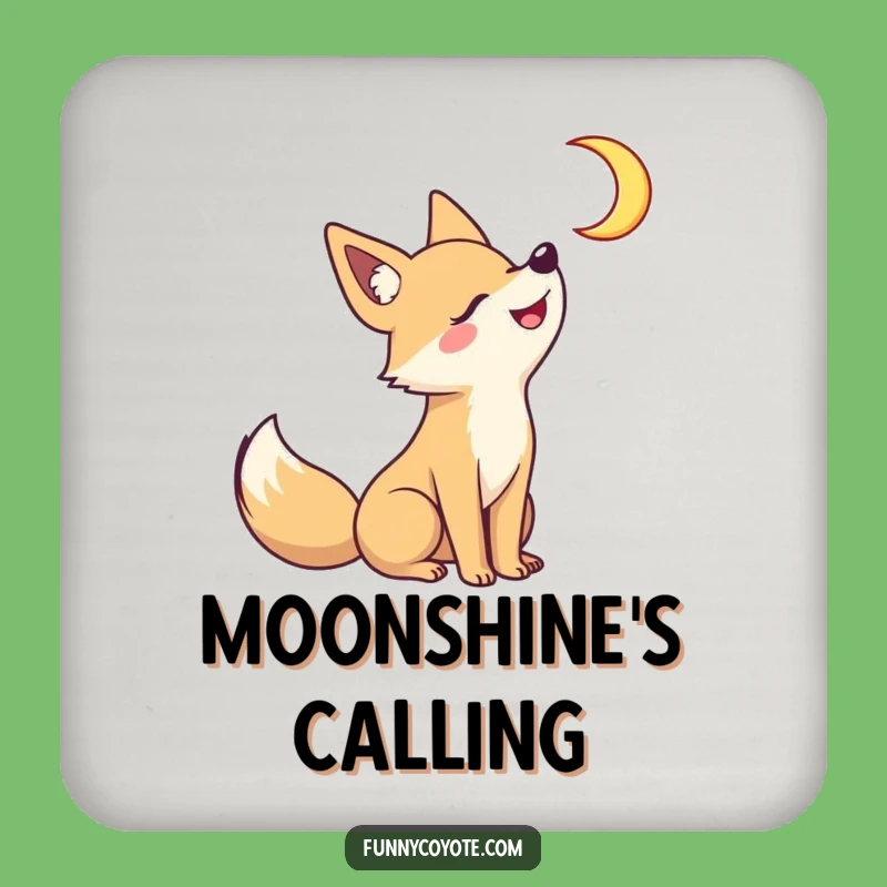 Funny Kawaii Coyote Coaster: Playful Moon Howl Drink Protector Gift