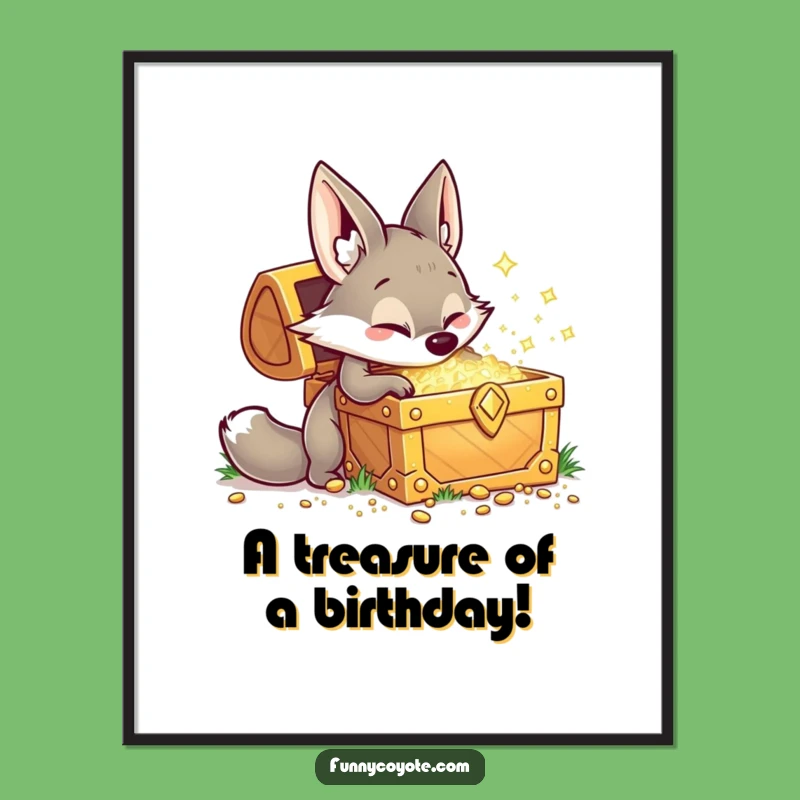 Funny Free Printable Wall Art: Kawaii Coyote Digging, Treasure Downloadable Decor!