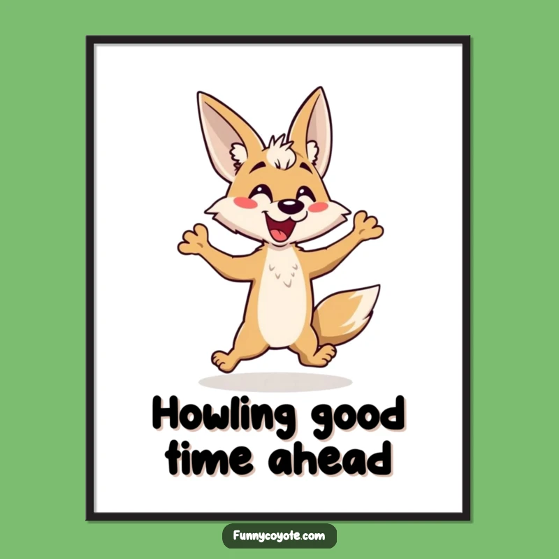 Free Printable Wall Art: Funny Kawaii Coyote Energetic Hop, Downloadable Art