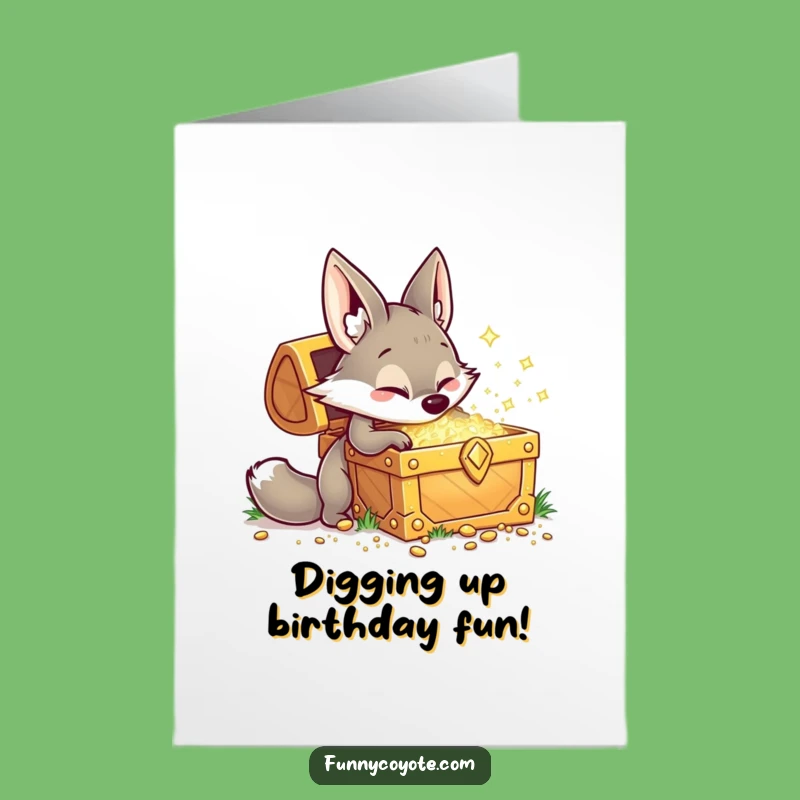 Free Printable Birthday Card: Funny Kawaii Coyote Digging, Treasure Downloadable Gift!