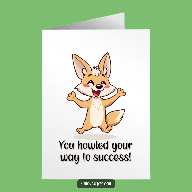 Free Printable Congrats Card: Hilarious Kawaii Coyote Hopping for Your Success!