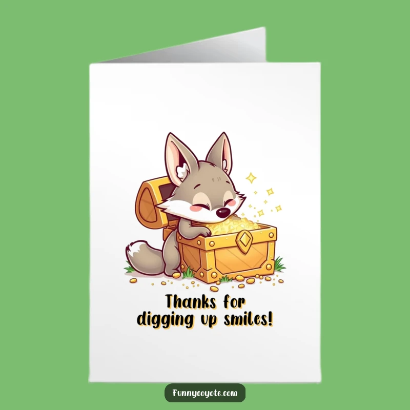 Thanks Free Printable Card: Funny Kawaii Coyote Digging, Gem Downloadable Gift!