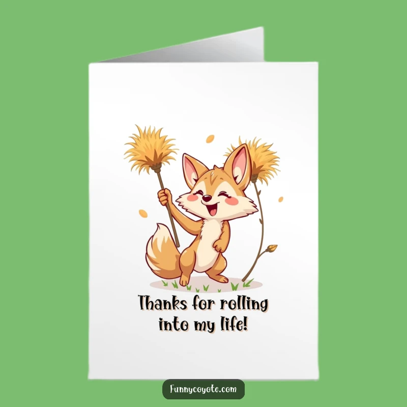 Free Printable Thank You Card: Funny Kawaii Coyote and Tumbleweed Thanks!