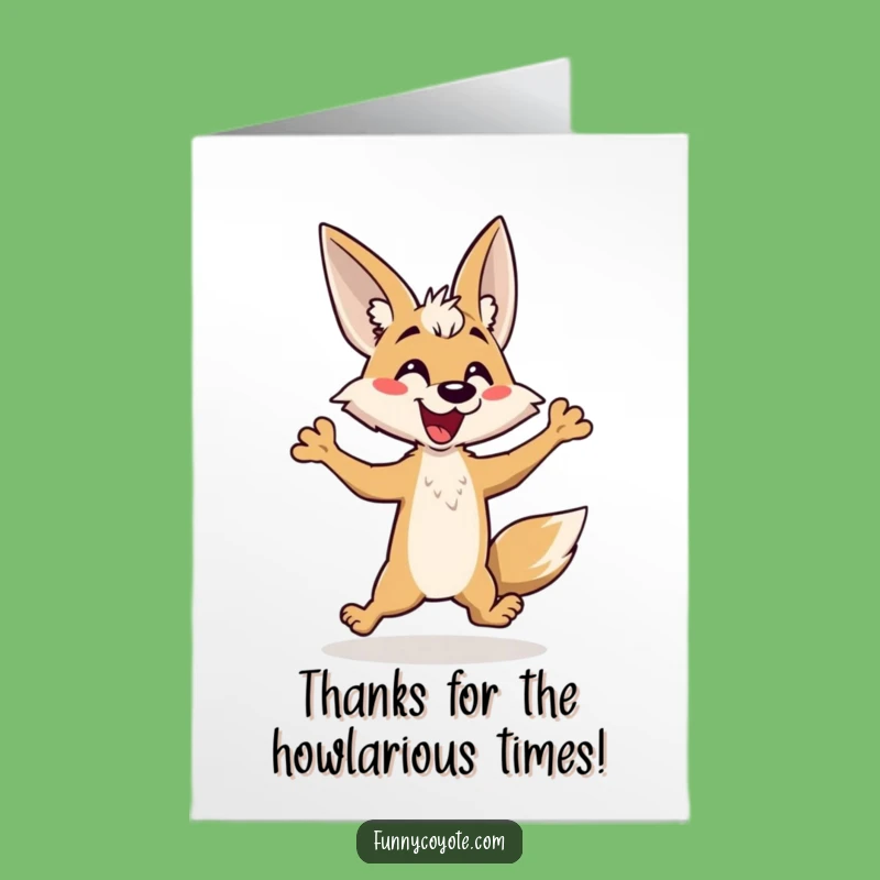 Free Printable Thank You Card: Funny Kawaii Coyote Hopping with Gratitude!