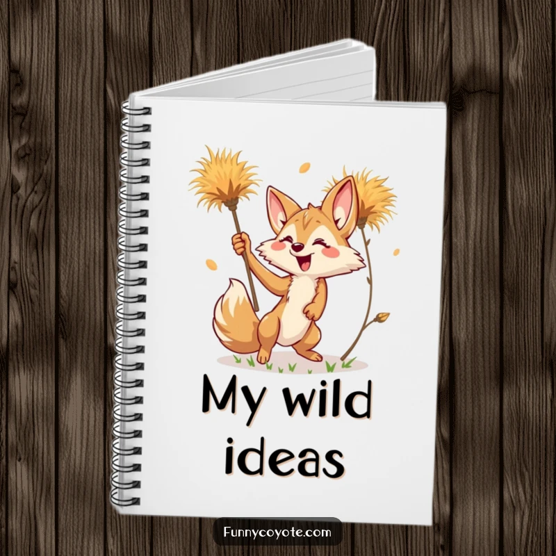 Funny Kawaii Coyote Notebook featuring a coyote reaching for a tumbleweed, great for jotting down desert-inspired notes.