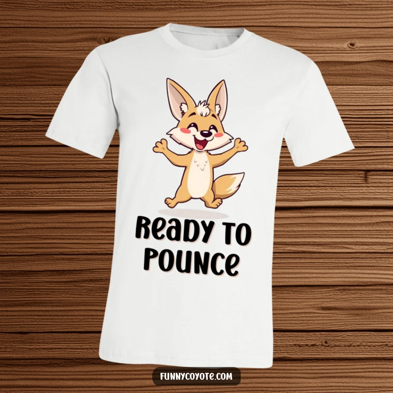 Funny Kawaii Coyote T-Shirt showcasing a coyote's comical, energetic hop and happy yap, ideal for humor lovers.
